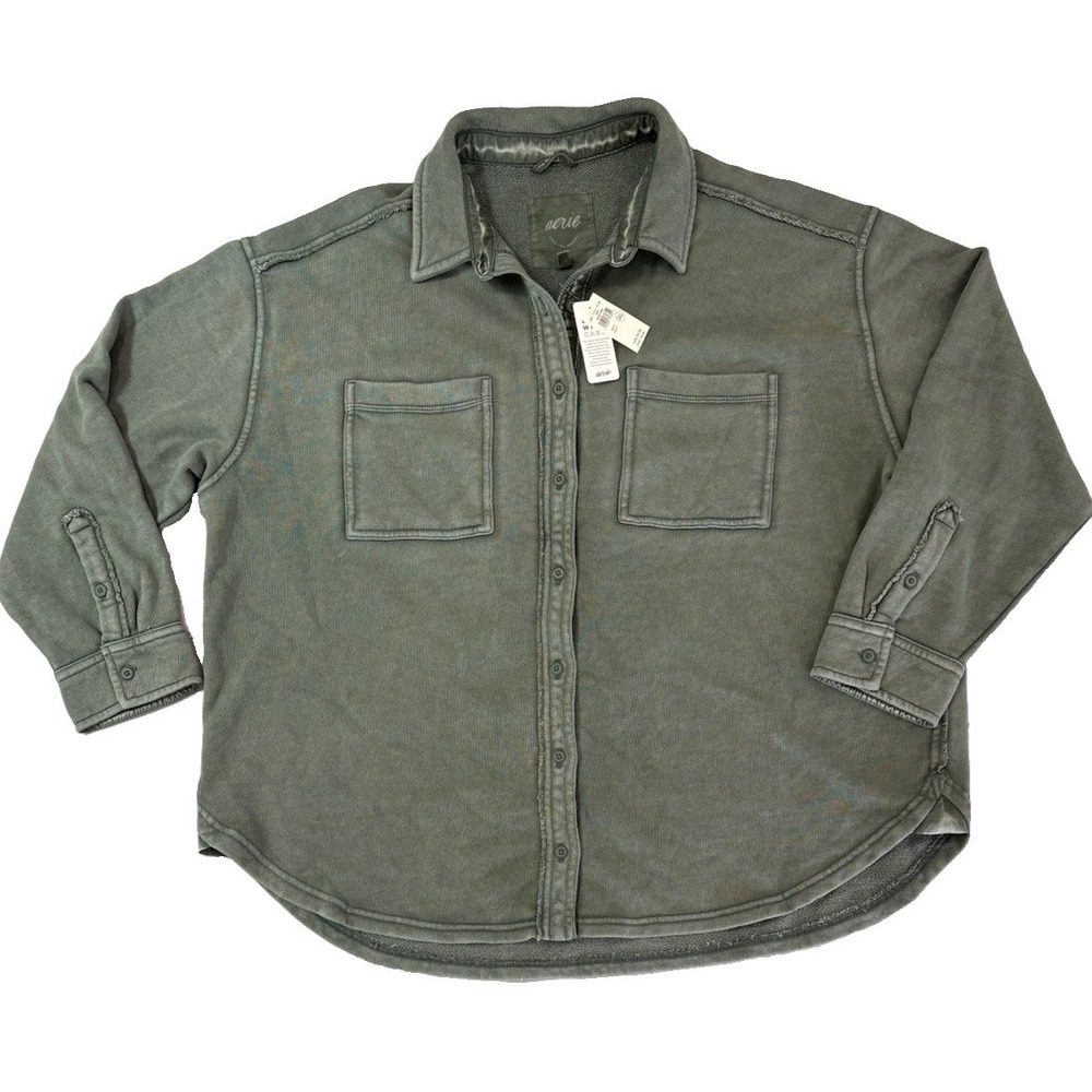 NWT Aerie LumberJane Fleece Shirt Jacket Olive Green Oversized Shacket Women S